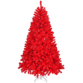HAOYYE Red 7ft Artificial Christmas Tree, Unlit Hinged Pine Tree with 1100 Branch Tips, Sturdy Metal Stand, Easy Assembly Holiday Decoration for Home Living Room Office Party Seasonal Décor