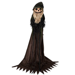 HAOYYE 5.7 FT Halloween Decorations Outdoor Life Size Animatronics Wizard with Pumpkin Face, Sound-Activated Haunted House Decor with Creepy Sound, Spooky Party Yard Garden Lawn Prop for Halloween Display