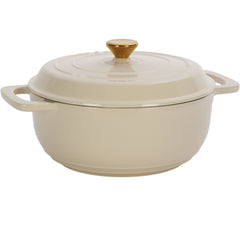 HAOYYE Cast Iron 7.5QT Cooking Pot Ceramic white Color with Enamel Coating Includes Two Silicone Gloves Heavy Duty Durable Multi-Purpose Dutch Oven for Stovetop Oven and Outdoor Cooking Perfect for Stews Soups and Casseroles