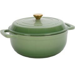 HAOYYE Cast Iron 7.5QT Cooking Pot Gradient Green Color with Enamel Coating Includes Two Silicone Gloves Heavy Duty Durable Multi-Purpose Dutch Oven for Stovetop Oven and Outdoor Cooking Perfect for Stews Soups and Casseroles