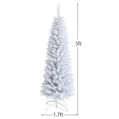HAOYYE White Artificial Christmas Pencil Tree with Lifelike Branches and Dense Foliage Slim Holiday Decoration for Home Office Party Indoor Display with Folding Metal Stand Easy Assembly and Reusable
