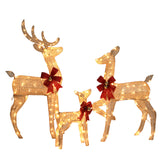 HAOYYE Champagne Family Elk Courtyard Decoration with Iron Frame Pre-Lit 3pcs Set for Outdoor Garden Lawn Holiday Christmas Yard Display Festive Home Décor