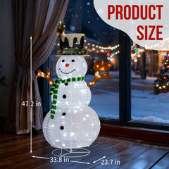 HAOYYE 4FT Lighted Snowman and Squirrel Christmas Yard Decoration, Pre-Lit Pull-Up Snowman with 120 White LED Lights, Festive Holiday Display for Outdoor Lawn, Garden, Front Yard, Porch, or Indoor Xmas Decor