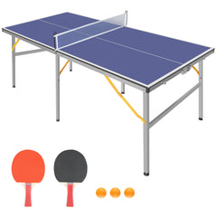 HAOYYE Foldable Mid Size Table Tennis Table Portable Ping Pong Table Set with Net Paddles and Balls for Indoor and Outdoor Use Compact Game Table for Home Office or Recreation Room