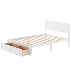 HAOYYE Full Size Platform Bed with Under-bed Drawers, White, Sturdy Space-Saving Design, Heavy Duty Construction, Easy Assembly, Durable and Stylish Home Furniture, Versatile for Bedroom Use