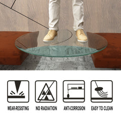 HAOYYE Round Tempered Glass Table Top With Clear Glass And Quarter Inch Thickness, Featuring A Flat Polished Edge And Heavy Duty Space Saving Modern Design, Ideal For Living Room, Bedroom, Dorm And Office, Easy Assembly, Sturdy Accent Piece