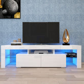 HAOYYE Modern White TV Stand, 20 Colors LED TV Stand w/Remote Control Lights Sturdy Space-Saving Heavy Duty Modern Design Easy Assembly Durable Stylish Home Furniture Versatile