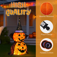 HAOYYE Black Halloween Pumpkin Decorations 2-Pack Collapsible Lighted Jack-O-Lanterns with 176 Warm LED Lights, Metal Frame Pop-Up Pumpkin Lamps with Wizard Capes for Indoor Outdoor Garden Patio Party Decor