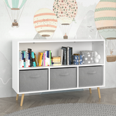 HAOYYE Bookcase with Collapsible Fabric Drawers, Book Display and Toy Storage Cabinet Organizer, White/Gray, Sturdy Space-Saving Design, Heavy Duty Construction, Easy Assembly, Durable and Stylish Home Furniture