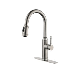 HAOYYE Single Handle High Arc Pull Out Kitchen Faucet,Single Level Stainless Steel Kitchen Sink Faucets with Pull Down Sprayer Sturdy Space-Saving Heavy Duty Modern Design Adults Dorm Room Easy Assembly
