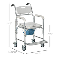 HAOYYE Gray Shower Commode Wheelchair Waterproof Rolling Over Toilet Chair with Padded Seat Comfortable and Durable Mobility Aid for Bathroom Use Easy Maneuverable with Sturdy Frame and Smooth Wheels