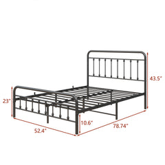 HAOYYE FULL Metal Platform Bed Frame with Headboard, Strong Slat Support, No Box Spring Needed,Easy Assembly BLACK Sturdy Space-Saving Heavy Duty Modern Design Durable Stylish Home Furniture Versatile