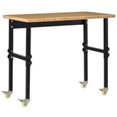 HAOYYE Garage Work Bench with Wheels and Adjustable Legs Bamboo Top Workstation Heavy Duty Rolling Tool Table for Workshop Garage Home Office Storage and Organization