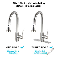 HAOYYE Stainless Steel Pull Down Kitchen Faucet with Soap Dispenser Brushed Nickel Sturdy Space-Saving Heavy Duty Modern Design Adults Dorm Room Easy Assembly Bedroom Furniture