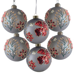 HAOYYE D3.9" Christmas Ball Ornaments, Glass Decorative Hanging Ball Christmas Tree Ornaments for Holiday Party Decorations, Set of 6 Sturdy Space-Saving Heavy Duty Modern Design Adults Dorm Room