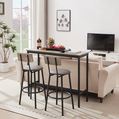 HAOYYE Bar Table Set with 2 Bar Stools, PU Soft Seat with Backrest, Modern Design, Sturdy Space-Saving Furniture for Kitchen, Dining Room, Office, Dorm Room, Easy Assembly, Gray Color