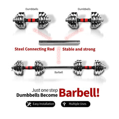 HAOYYE Adjustable Dumbbell and Barbell Set 110 Lbs with 3-in-1 Metal Connector, Durable Cast Iron Plates, Chrome Knurled Handles for Secure Grip, Star-Lock Collars, Home Gym Strength Training Equipment