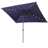 HAOYYE Waterproof Rectangular Patio Umbrella with Solar Powered 26 LED Lights, Navy Blue Outdoor Umbrella 6.5 ft x 10 ft Featuring Push Button Tilt and Crank Lift, UV-Resistant Canopy for Deck Garden Poolside Shade