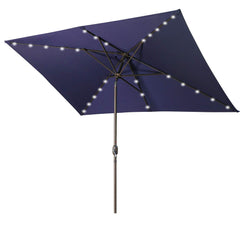 HAOYYE Waterproof Rectangular Patio Umbrella with Solar Powered 26 LED Lights, Navy Blue Outdoor Umbrella 6.5 ft x 10 ft Featuring Push Button Tilt and Crank Lift, UV-Resistant Canopy for Deck Garden Poolside Shade