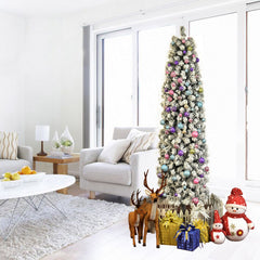 HAOYYE Green Pencil Flocking Christmas Tree with 641 Branches, Durable PVC Material, Sturdy Metal Base, Easy 3-Step Assembly, Full and Realistic Pine Appearance for Home Office Store Party Holiday Decoration