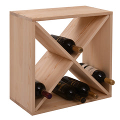 Haoyye 24 Bottle Modular Wine Rack, Stackable Solid Wood Wine Storage Cube for Kitchen, Dining Room, Bar or Wine Cellar, Burlywood Freestanding Organizer for Red Wine, Modern Rustic Space-Saving Display Shelf, No Tool Assembly Required