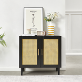 HAOYYE Side panel buffet cabinet with natural rattan door, rattan storage cabinet with adjustable shelves, side panel and buffet with storage space, modern console cabinet in bedroom and living room Sturdy