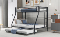 HAOYYE Twin over Full Bed with Sturdy Steel Frame, Bunk Bed with Twin Size Trundle, Two-Side Ladders, Black Space-Saving Heavy Duty Modern Design Easy Assembly Durable Stylish Versatile