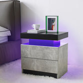 HAOYYE LED Nightstand with Cabinet Lights, Modern Bedside Table with 2 Drawers for Bedroom, Stylish End Table, Sturdy and Space-Saving Design, Heavy-Duty Construction, Easy Assembly, Ideal for Adults and Dorm Rooms