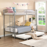 HAOYYE METAL BUNK BED WITH TRUNDLE SILVER Sturdy Space-Saving Heavy Duty Modern Design Easy Assembly Durable Stylish Home Furniture Versatile