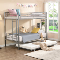 HAOYYE METAL BUNK BED WITH TRUNDLE SILVER Sturdy Space-Saving Heavy Duty Modern Design Easy Assembly Durable Stylish Home Furniture Versatile