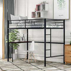 HAOYYE Twin Metal Loft Bed with Desk, Ladder and Guardrails, Loft Bed for Bedroom, Black(OLD SKU : MF195191AAB) Sturdy Space-Saving Heavy Duty Modern Design Easy Assembly Durable Stylish Home Furniture