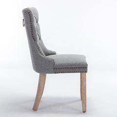 HAOYYE Nikki Collection Modern, High-end Tufted Solid Wood Contemporary Flax Upholstered Linen Dining Chair with Wood Legs Nailhead Trim 2-Pcs Set,Gray, SW6801GY Sturdy Space-Saving Heavy Duty Modern Design