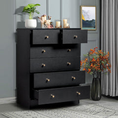 HAOYYE Modern Simple 6-Drawer Dresser Nightstand in Black, Compact and Stylish Storage Solution for Bedroom, Living Room, or Entryway, Sleek and Functional Design for Organizing Clothes, Accessories, and More