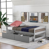 HAOYYE Twin Platform Bed with Two Drawers, Gray, Sturdy Space-Saving Design, Heavy Duty Construction, Easy Assembly, Durable and Stylish Home Furniture