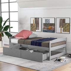 HAOYYE Twin Platform Bed with Two Drawers, Gray, Sturdy Space-Saving Design, Heavy Duty Construction, Easy Assembly, Durable and Stylish Home Furniture