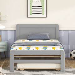 HAOYYE Modern Design Twin Size Platform Bed Frame with Trundle for Grey Color Sturdy Space-Saving Heavy Duty Easy Assembly Durable Stylish Home Furniture Versatile