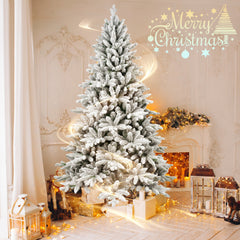 HAOYYE 6FT PE&PVC Flocked Artificial Christmas Tree ,With 1100 branch tips and metal stand,Foldable Fake Tree with Realistic Snowy Foliage for Home Decoration Sturdy Space-Saving Heavy Duty Modern Design