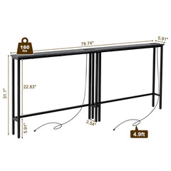 HAOYYE Black Narrow Console Sofa Table 2 Pack With Built-In Power Outlets And USB Charging Ports, Space-Saving Long Couch Table With Metal Frame And Anti-Tip Design, Perfect For Apartments Dorms Living Rooms