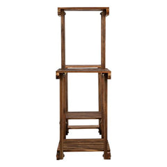 HAOYYE 4-Story 7-Seat Indoor and Outdoor Multi-Function Carbonized Wood Plant Stand, Luxurious Design, Premium Quality, Decorative and Comfortable, Stylish Home Decor with Unique Soft Cozy Flannel Fleece Touch, Perfect for Showcasing Plants in Any Setting