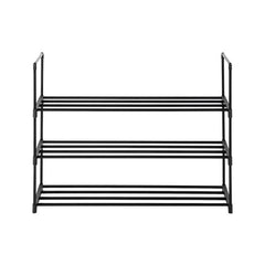 HAOYYE 3-Tier Shoe Rack Shelf Organizer with Sturdy Metal Frame and Open Design for Entryway Bedroom Hallway and Closet Space-Saving Black Shoe Storage Tower for Daily Footwear Display and Organization