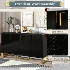 HAOYYE Modern Sideboard with Four Doors, Metal Handles and Legs, Adjustable Shelves, Stylish Storage Cabinet for Kitchen, Dining Room, Living Room, Black, Sturdy Space-Saving Heavy Duty Design, Ideal for Home and Apartment, Easy Assembly