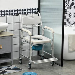 HAOYYE Gray Shower Commode Wheelchair Waterproof Rolling Over Toilet Chair with Padded Seat Comfortable and Durable Mobility Aid for Bathroom Use Easy Maneuverable with Sturdy Frame and Smooth Wheels