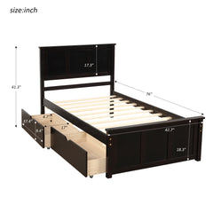 HAOYYE Platform Storage Bed, Twin Size Frame with Two Drawers on Wheels, Espresso, Sturdy Space-Saving Design, Heavy Duty Construction, Easy Assembly, Durable and Stylish Home Furniture