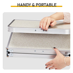 HAOYYE White with 3 Adjustable Heights Outdoor Folding Camping Table, Portable Aluminum Foldable Patio Side Table, Lightweight and Durable Design with Carry Handle for Hiking, Picnic, BBQ, Beach, Indoor or Outdoor Use