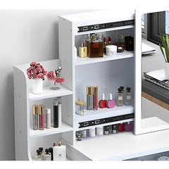 HAOYYE Fashion Vanity Desk with Mirror and Lights for Makeup and Chair, Vanity Mirror with Lights and Table Set with 3 Color Lighting Brightness Adjustable, 4 Drawers, White Color Sturdy Space-Saving Durable