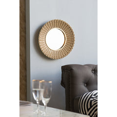 HAOYYE 14" Gold Beaded Sunburst Mirror, Round Accent Wall Mirror for Living Room, Entryway, Bathroom, Office, Foyer Sturdy Space-Saving Heavy Duty Modern Design Adults Dorm Room Easy Assembly