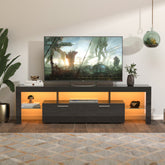 HAOYYE FashionTVstandTVcabinet,EntertainmentCenter,TVstationTV console,media console,with LEDlight belt,light belt remote control,toughenedglassshelf,metal handle,Canbeplaced in the living room,bedroom,black