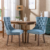 HAOYYE High-end Tufted Solid Wood Contemporary Velvet Upholstered Dining Chair with Wood Legs Nailhead Trim 2-Pcs Set,Light Blue, SW2001LB Sturdy Space-Saving Heavy Duty Durable