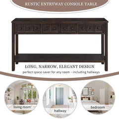 HAOYYE Rustic Entryway Console Table, Long Sofa Table with Two Drawers and Bottom Storage Shelf, Espresso, Sturdy Space-Saving Design, Heavy Duty Construction, Easy Assembly, Durable and Stylish Home Furniture