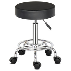 HAOYYE Black Round Bar Stool with 360 Degree Swivel and Rolling Casters, PU Leather Adjustable Height Seat, Comfortable and Durable Design for Home Office Salon Studio Use